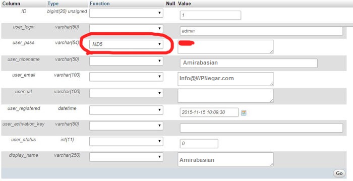 تغییر رمز وردپرس از هاست و phpmyadmin و دیتابیس