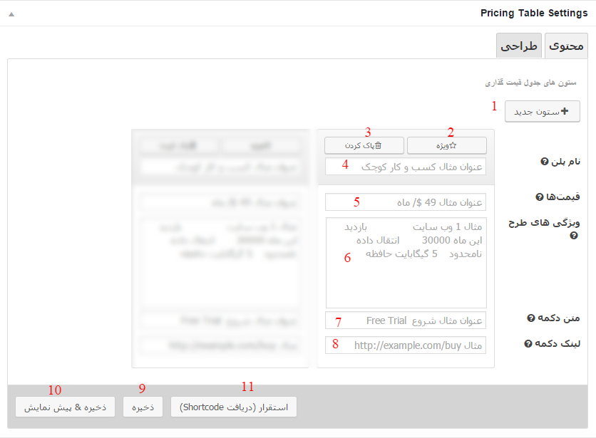 جدول قیمت